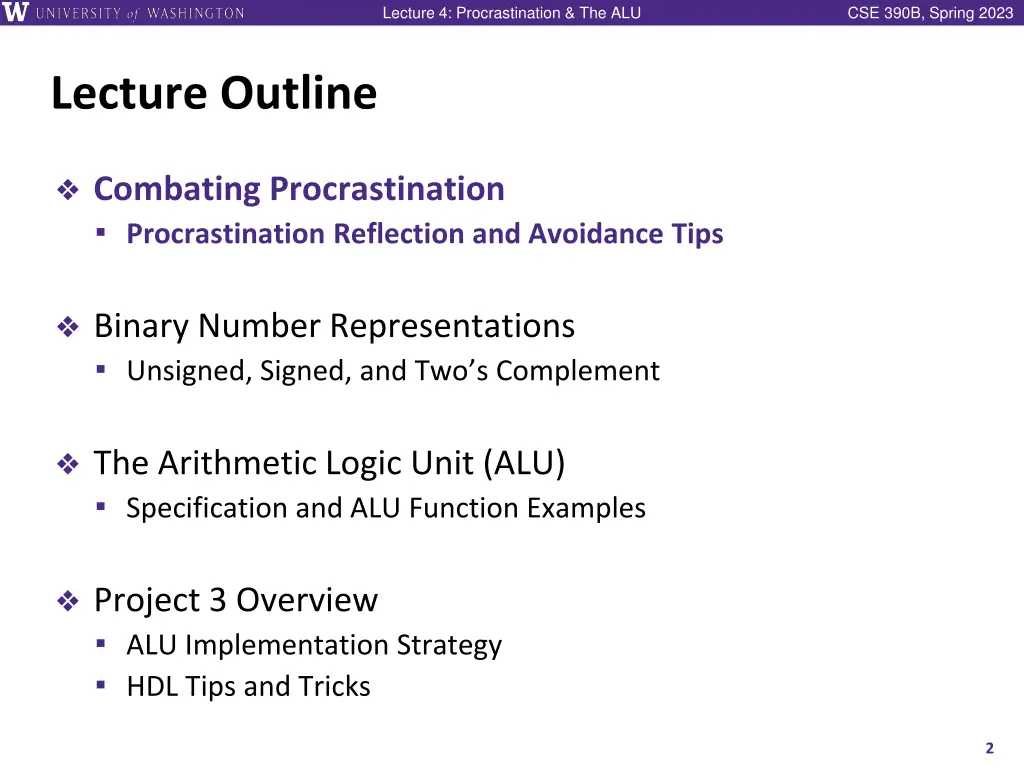 lecture 4 procrastination the alu