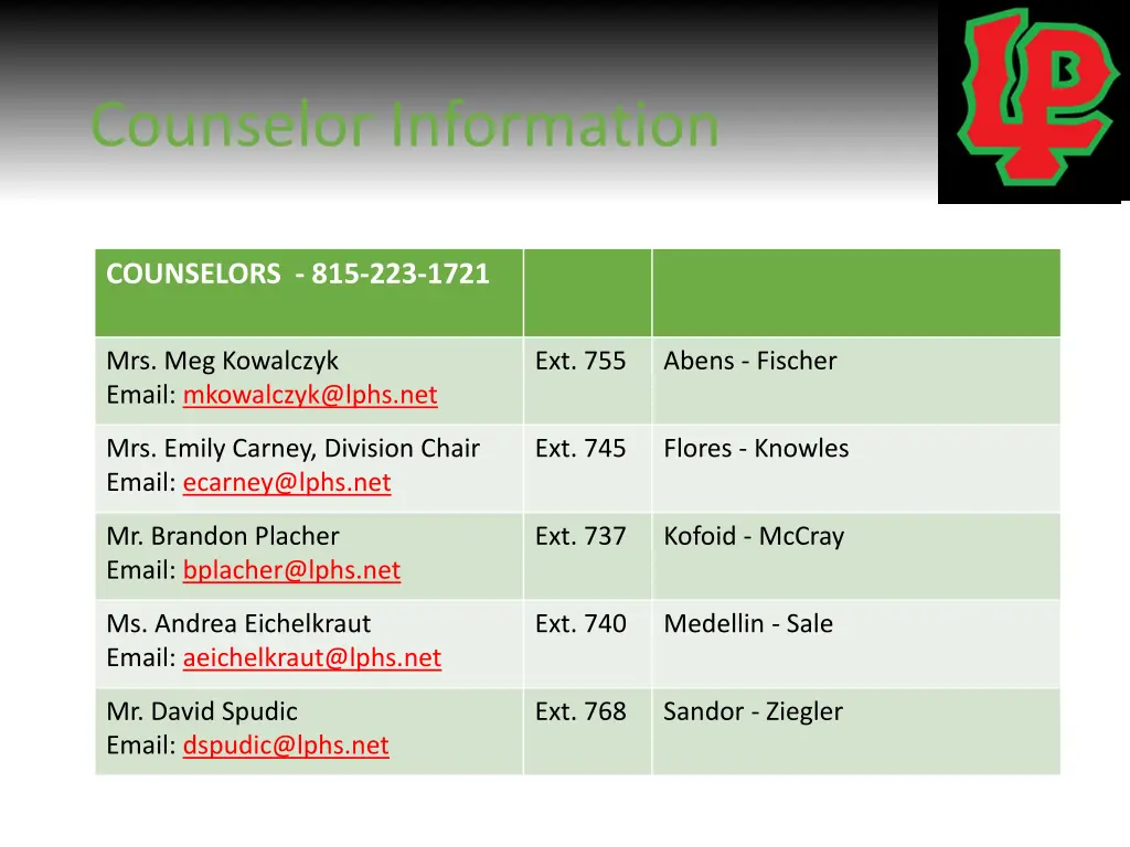 counselor information