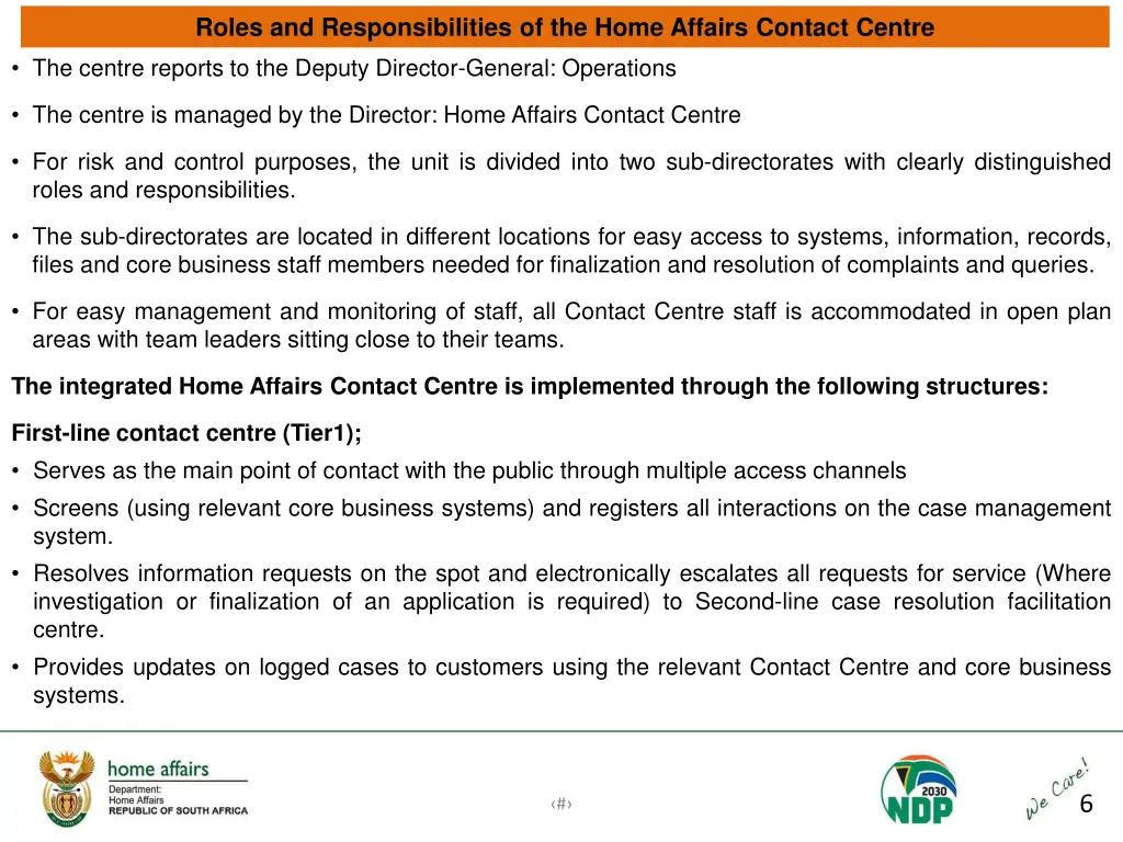 roles and responsibilities of the home affairs