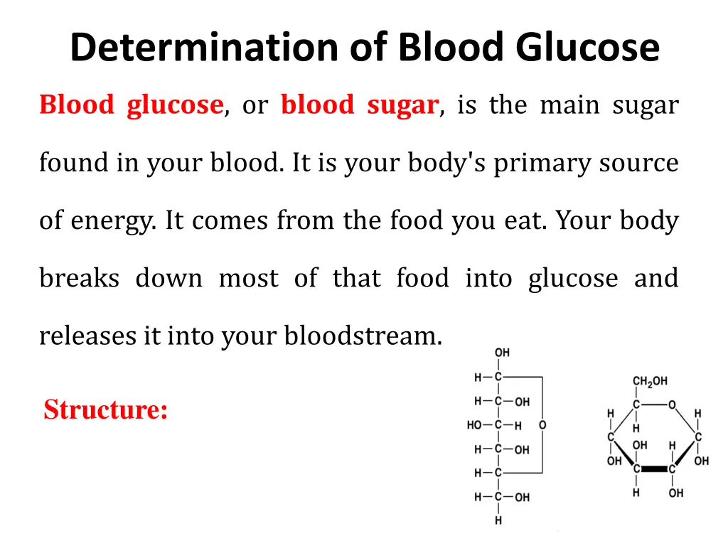 determination of blood glucose