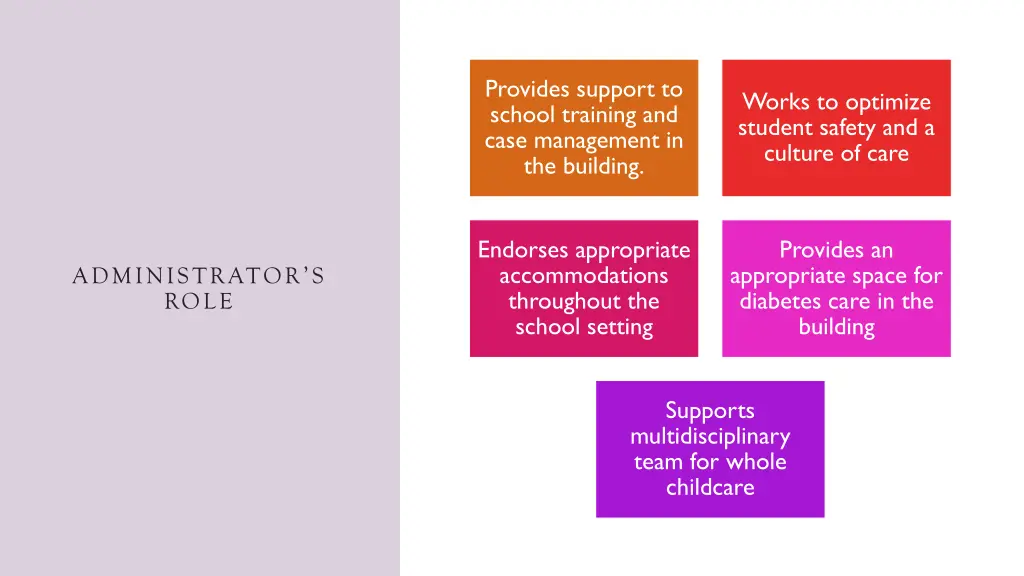 provides support to school training and case
