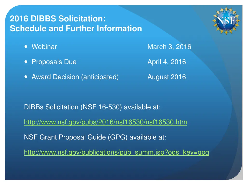 2016 dibbs solicitation schedule and further
