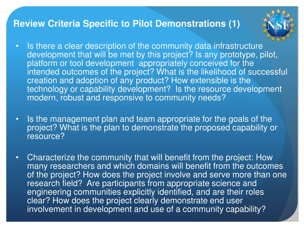 review criteria specific to pilot demonstrations 1