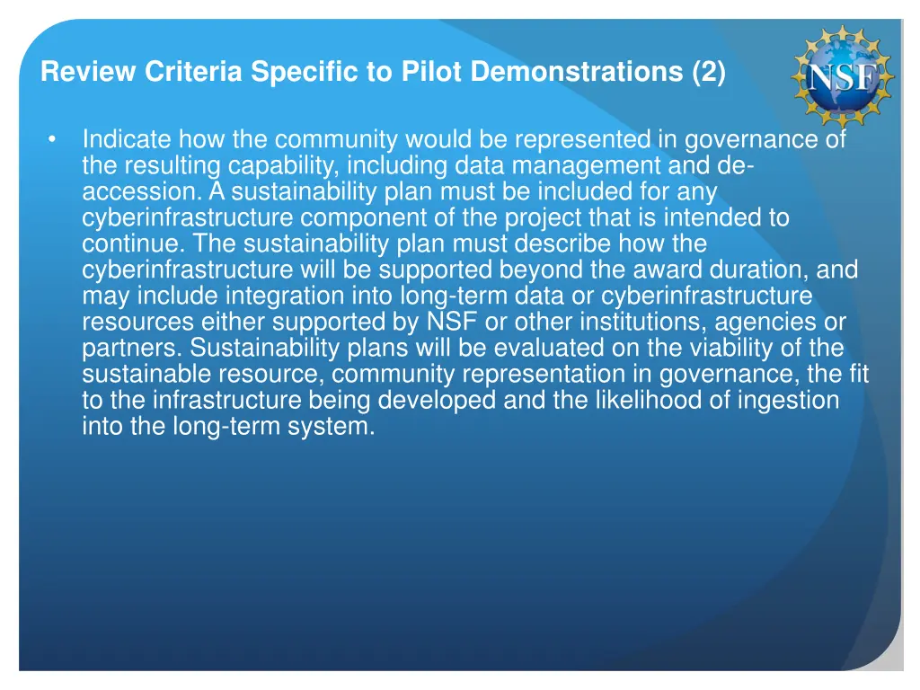 review criteria specific to pilot demonstrations 2