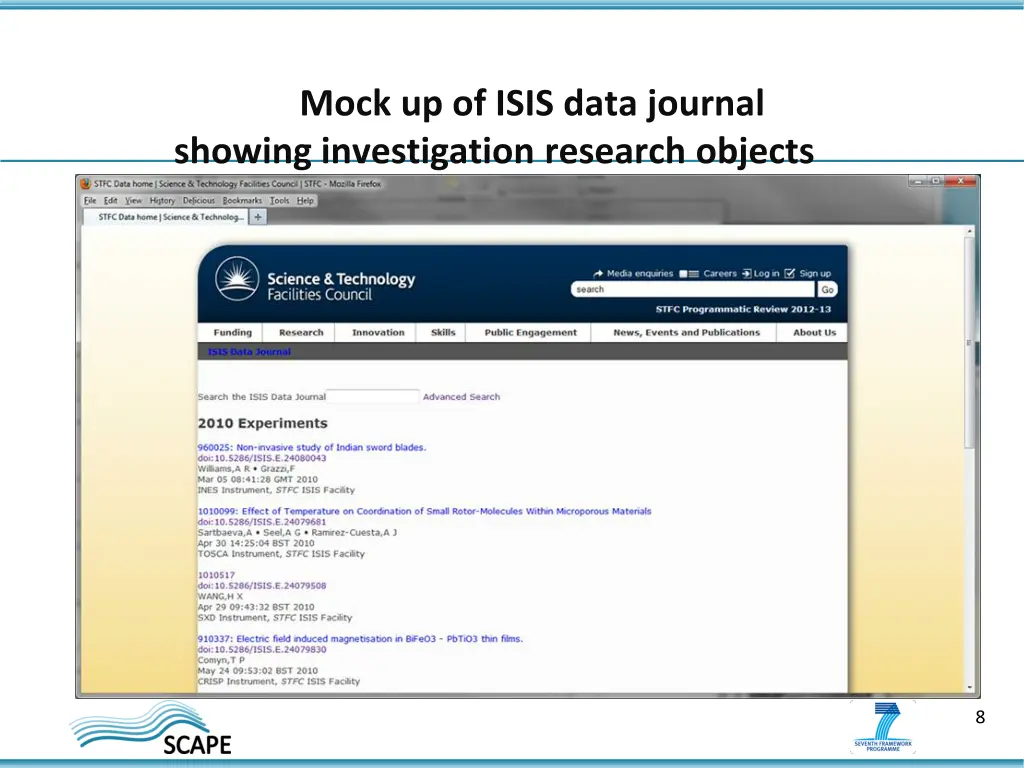 mock up of isis data journal showing