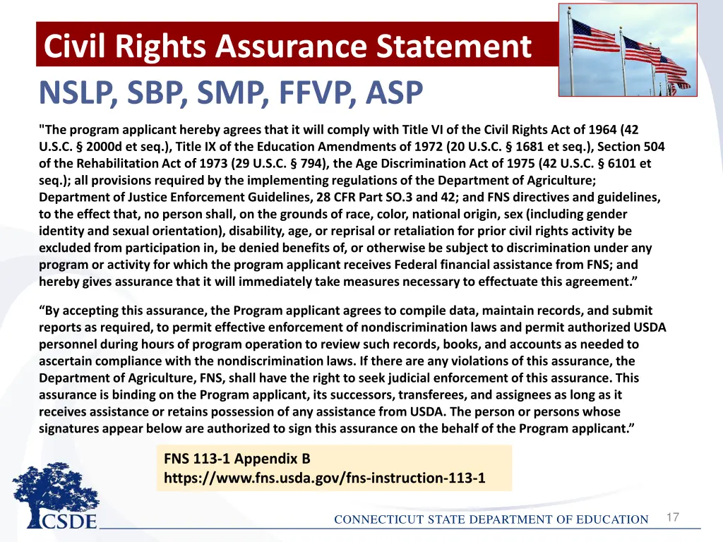 civil rights assurance statement nslp