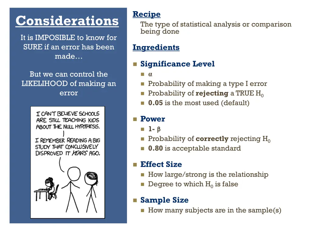 recipe the type of statistical analysis