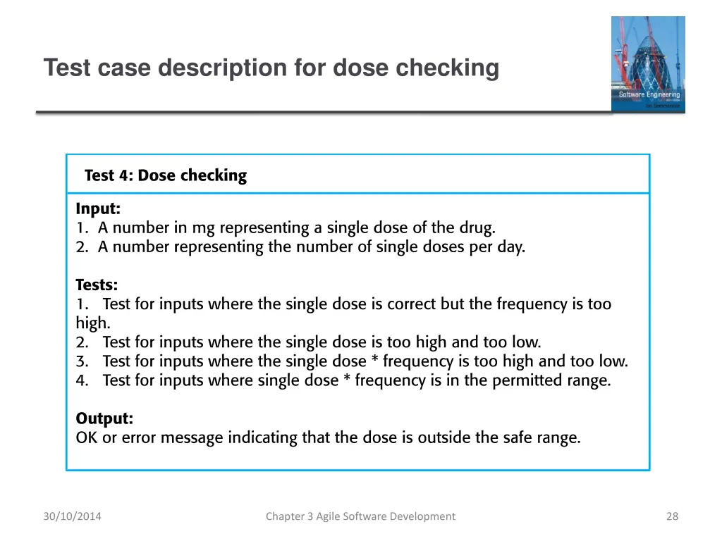 test case description for dose checking