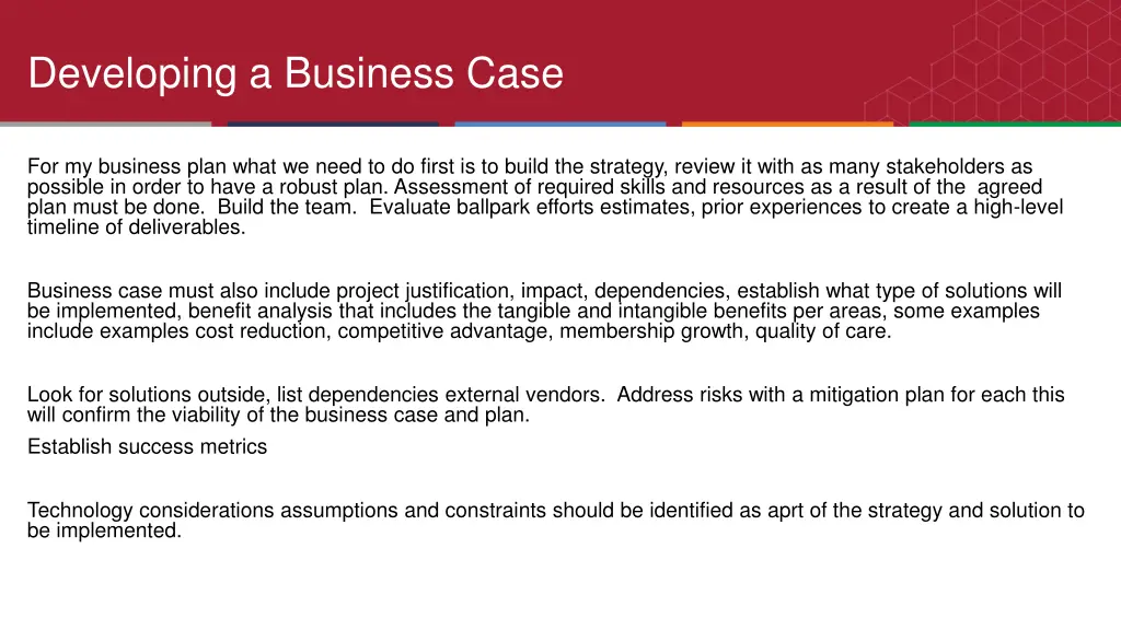 developing a business case