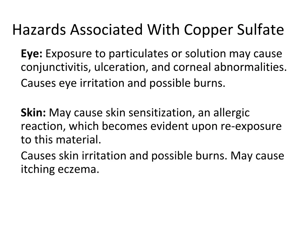 hazards associated with copper sulfate