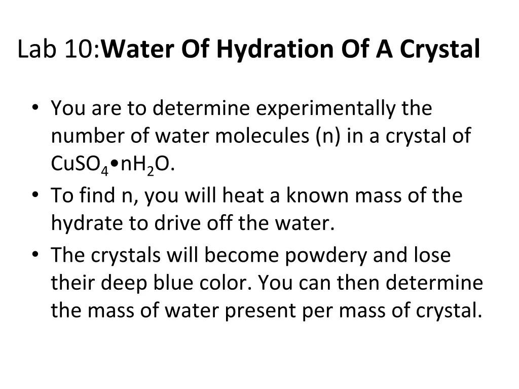 lab 10 water of hydration of a crystal