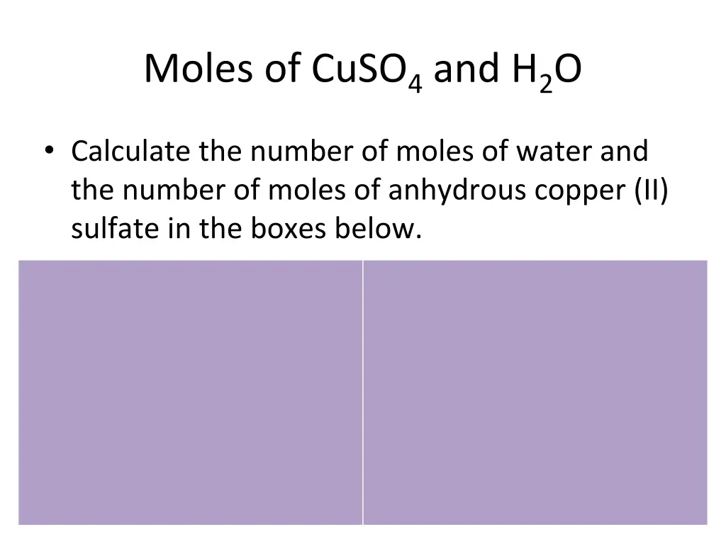 moles of cuso 4 and h 2 o