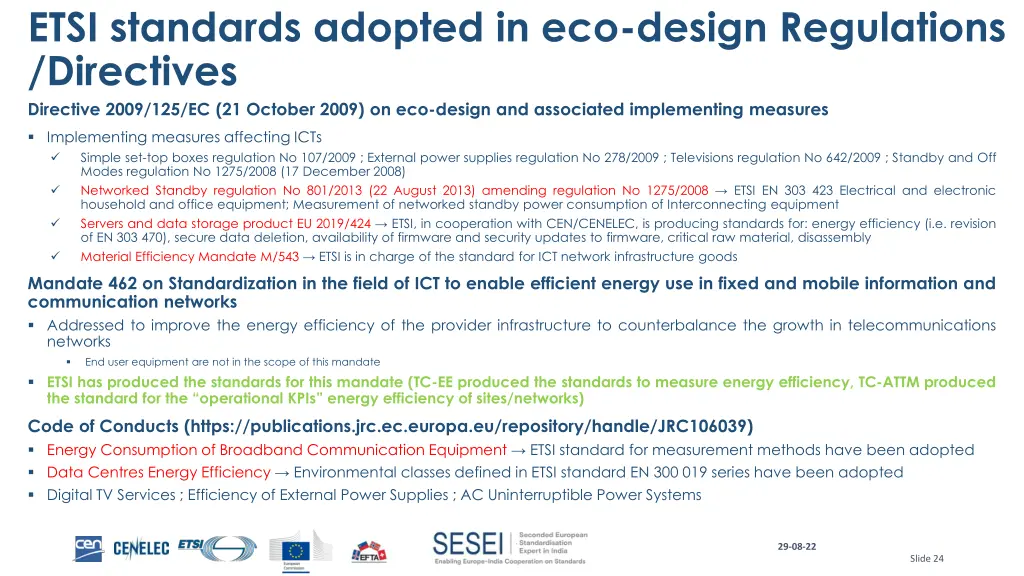 etsi standards adopted in eco design regulations