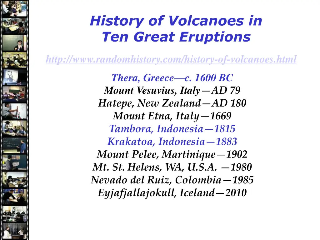 history of volcanoes in ten great eruptions