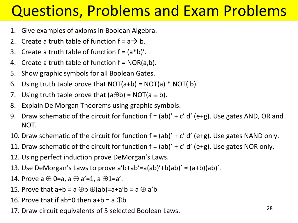 questions problems and exam problems