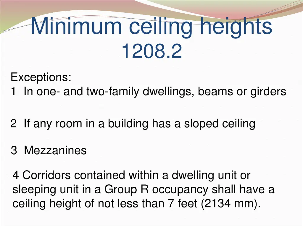 minimum ceiling heights 1208 2
