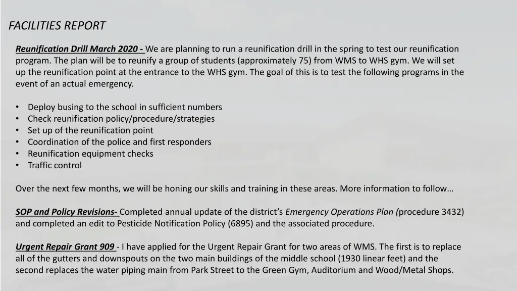 facilities report 1