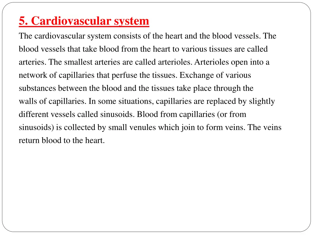 5 cardiovascular system the cardiovascular system