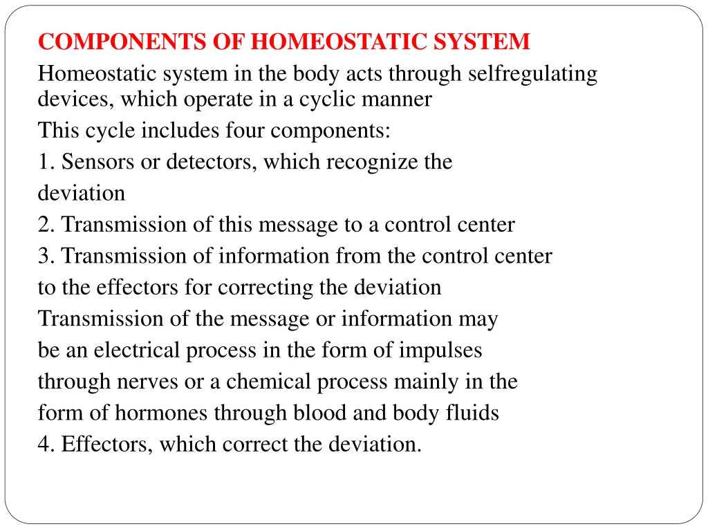 components of homeostatic system homeostatic