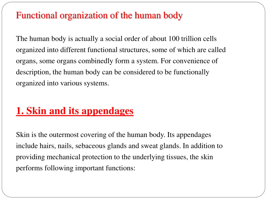 functional organization of the human body