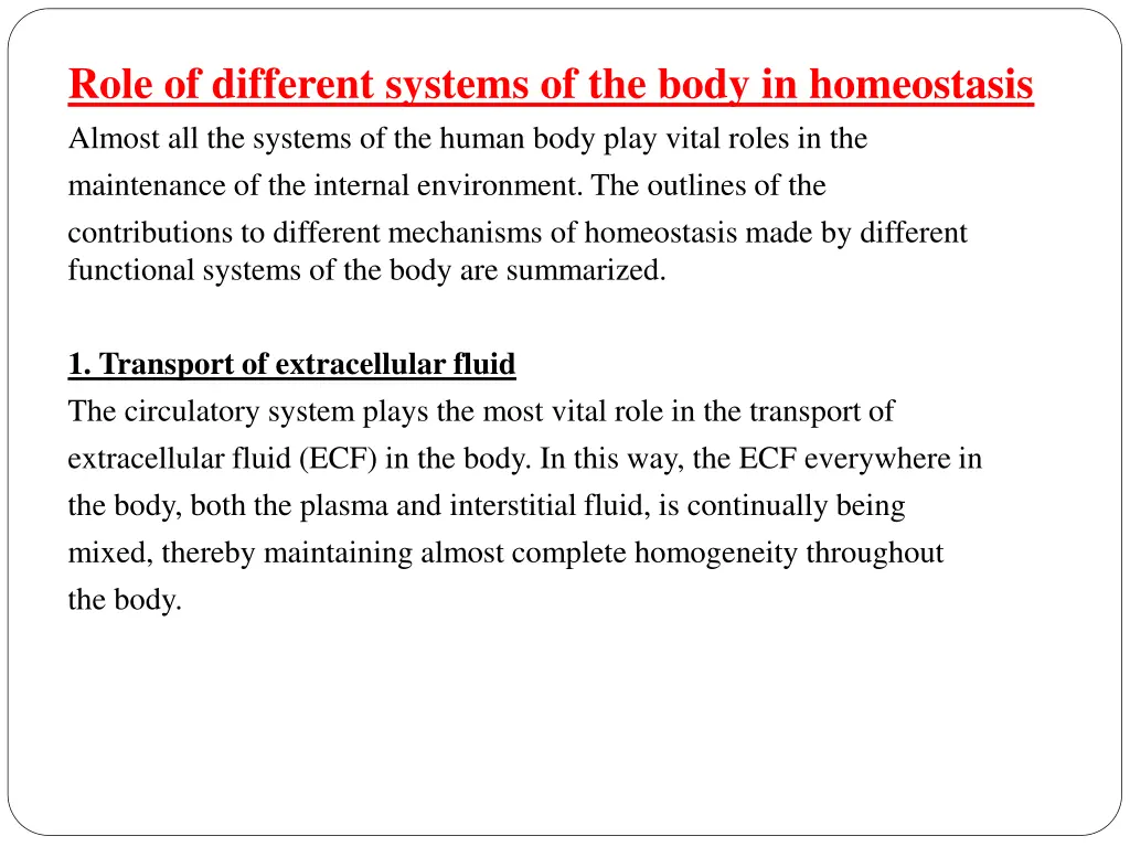 role of different systems of the body