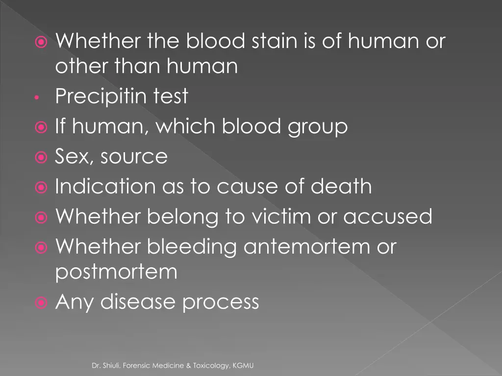 whether the blood stain is of human or other than