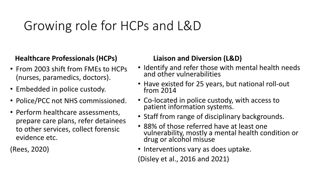 growing role for hcps and l d