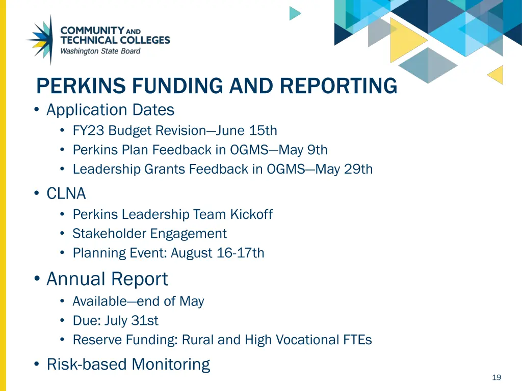 perkins funding and reporting application dates