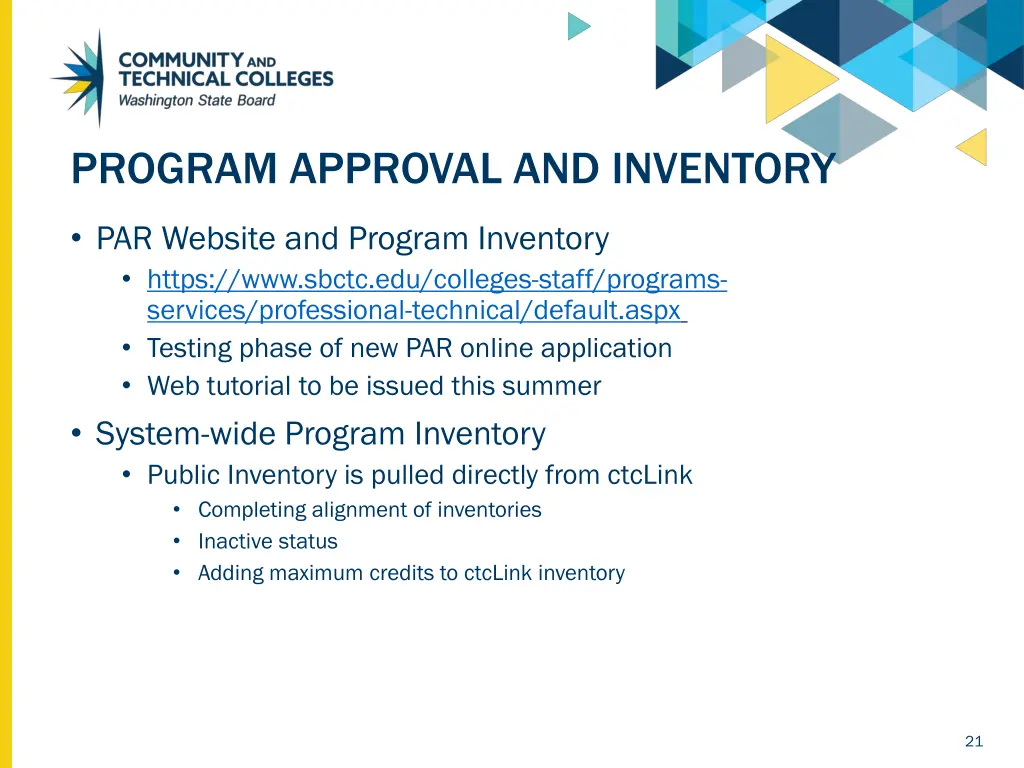 program approval and inventory