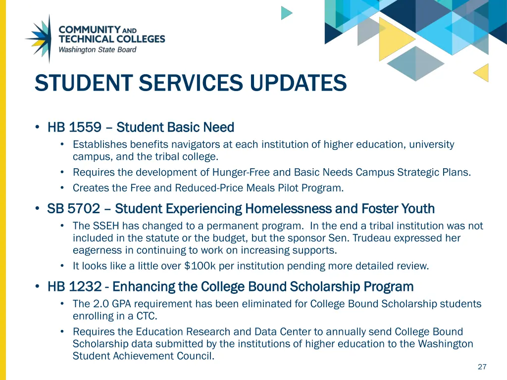 student services updates