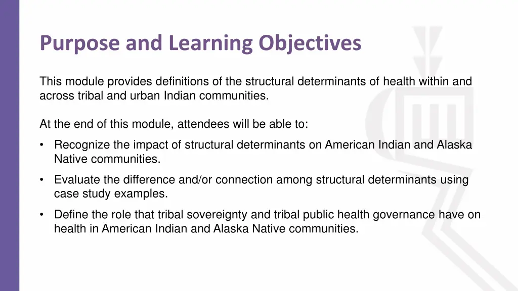 purpose and learning objectives