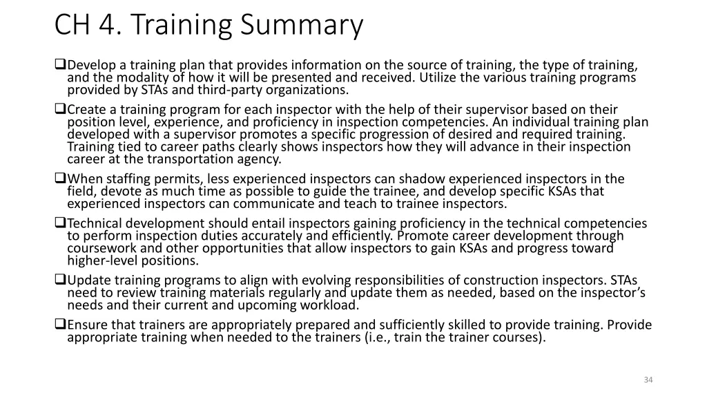 ch 4 training summary