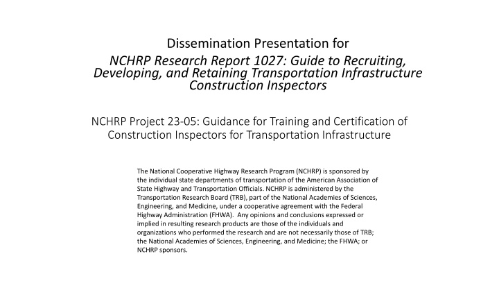 dissemination presentation for nchrp research