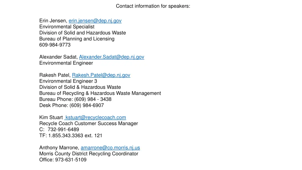 contact information for speakers