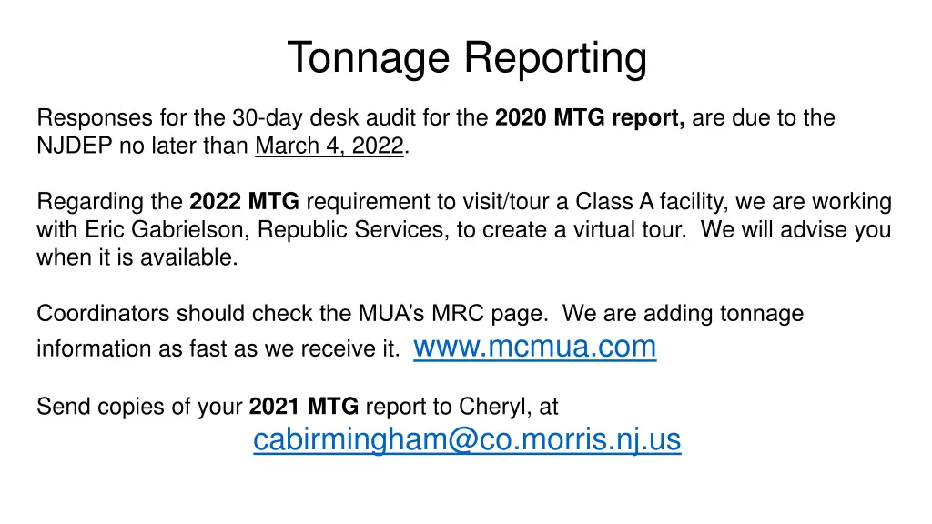 tonnage reporting