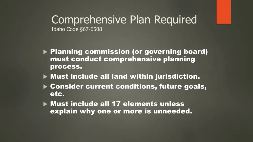 comprehensive plan required idaho code 67 6508