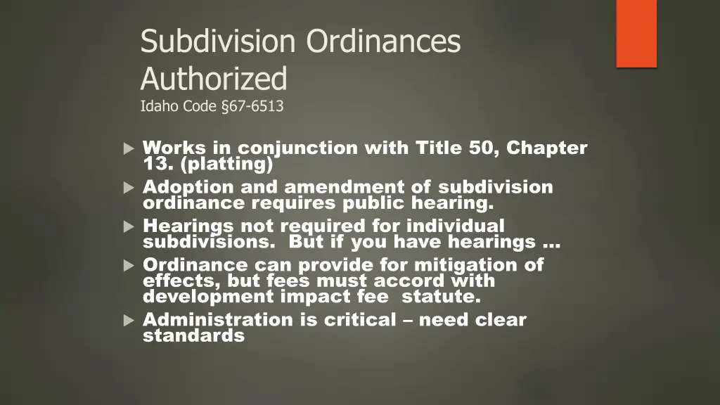 subdivision ordinances authorized idaho code