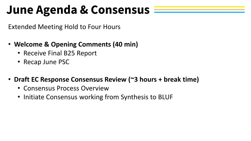 june agenda consensus