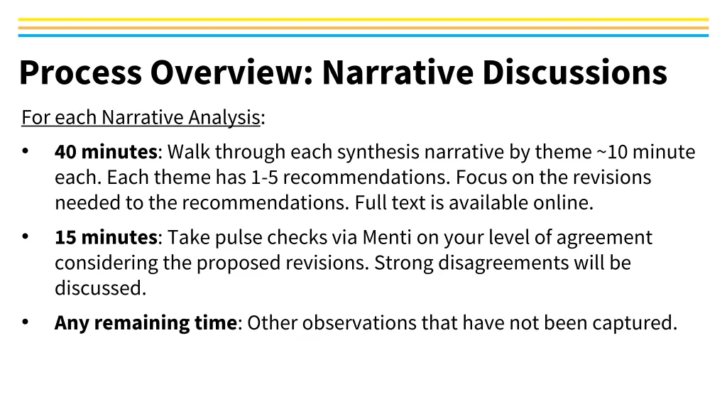 process overview narrative discussions for each