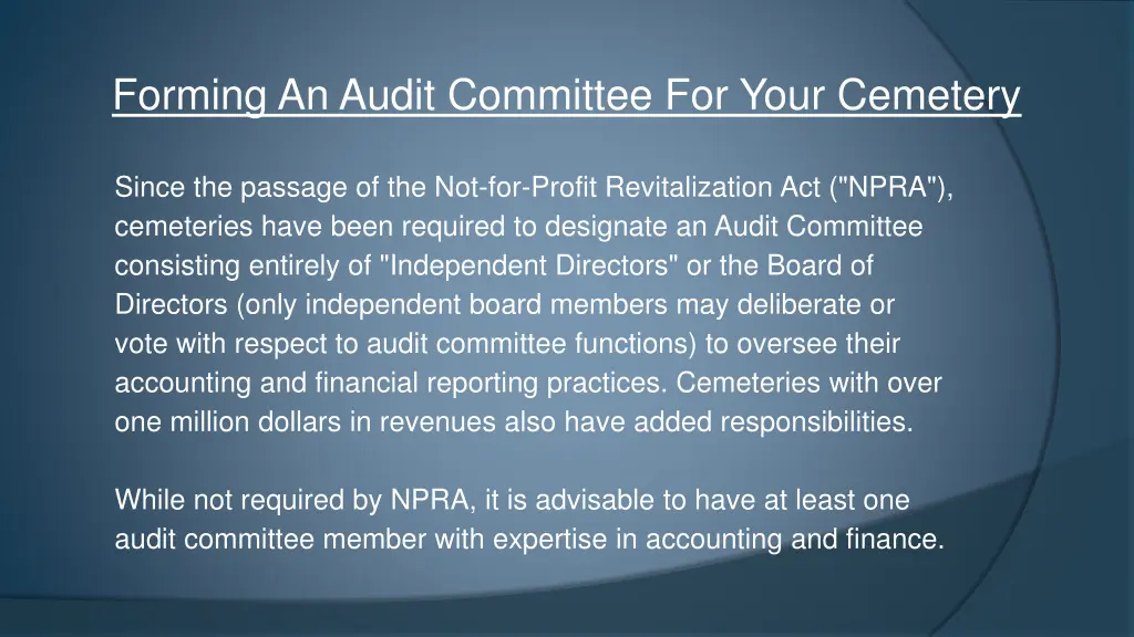 forming an audit committee for your cemetery 1