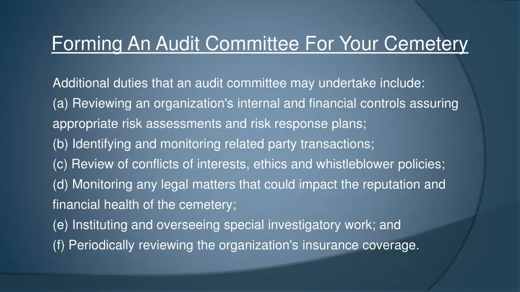 forming an audit committee for your cemetery 4