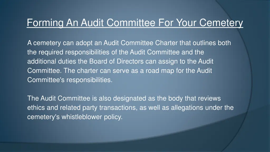 forming an audit committee for your cemetery 5