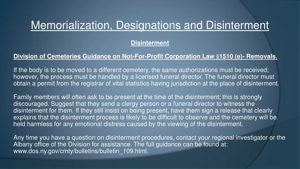memorialization designations and disinterment 11
