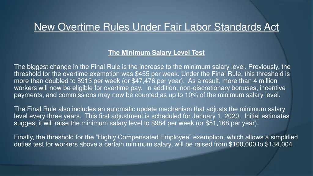 new overtime rules under fair labor standards act 1