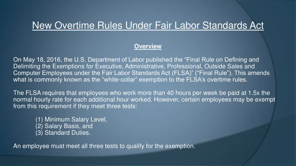 new overtime rules under fair labor standards act