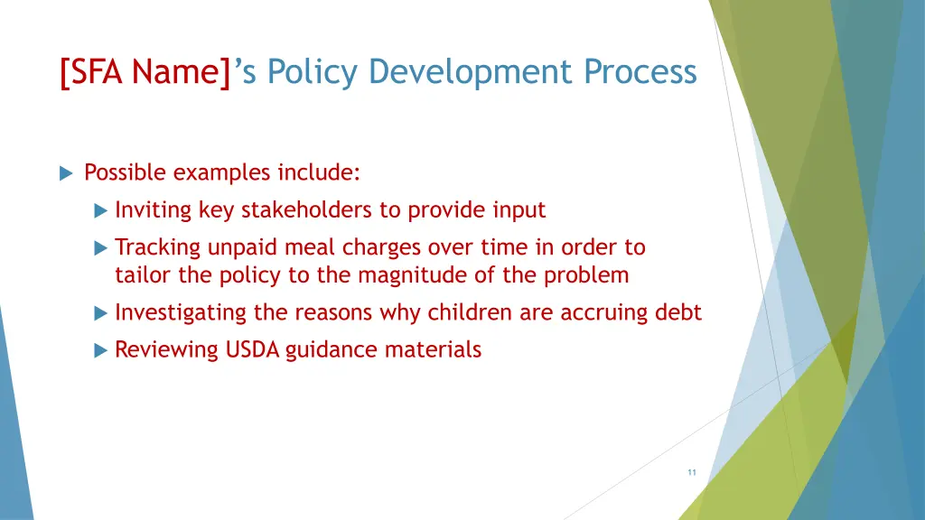 sfa name s policy development process