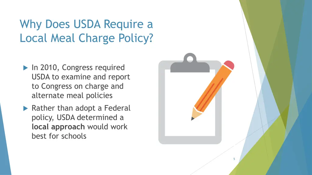 why does usda require a local meal charge policy