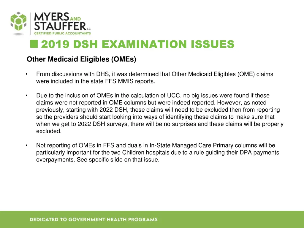 2019 dsh examination issues other medicaid