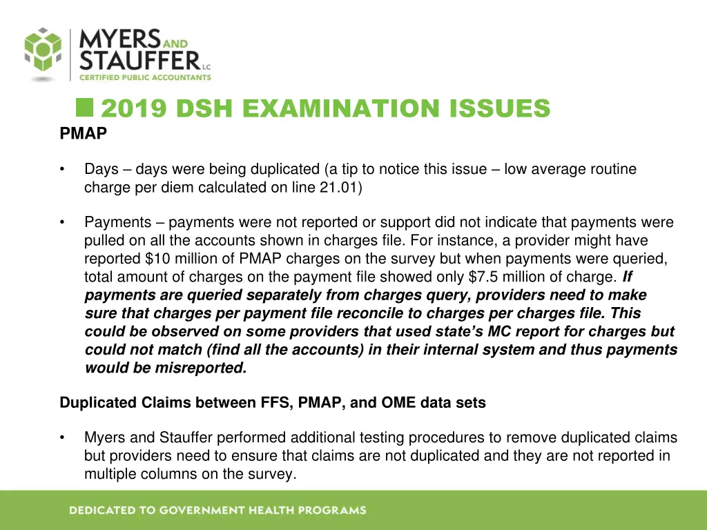 2019 dsh examination issues pmap