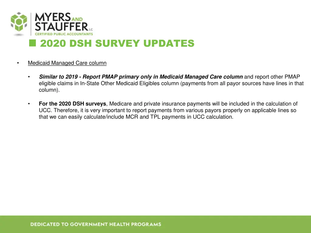 2020 dsh survey updates